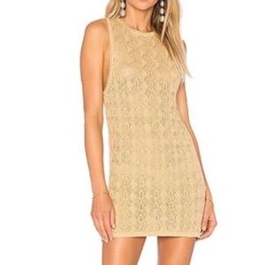 Free People Revolve Gold Crochet Knit Dress, XS